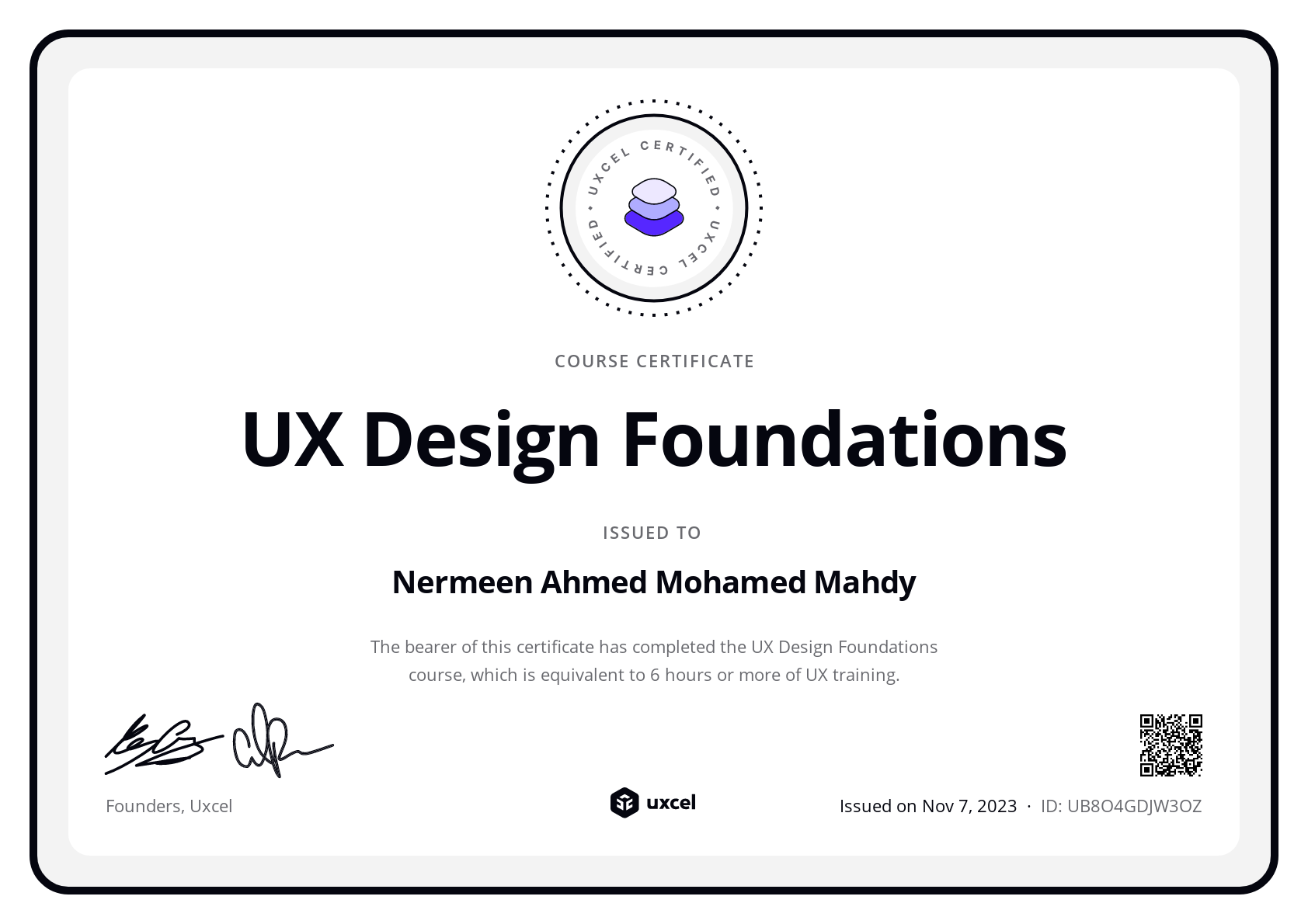 Nermeen Ahmed's certificate